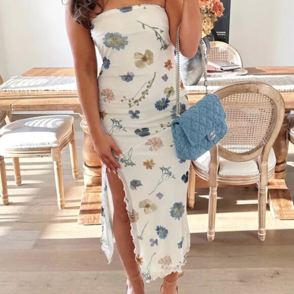 Urban Outfitters Dresses & Skirts - Urban Outfitters Samarah Mesh Strapless Floral Bodycon Midi Dress Size M